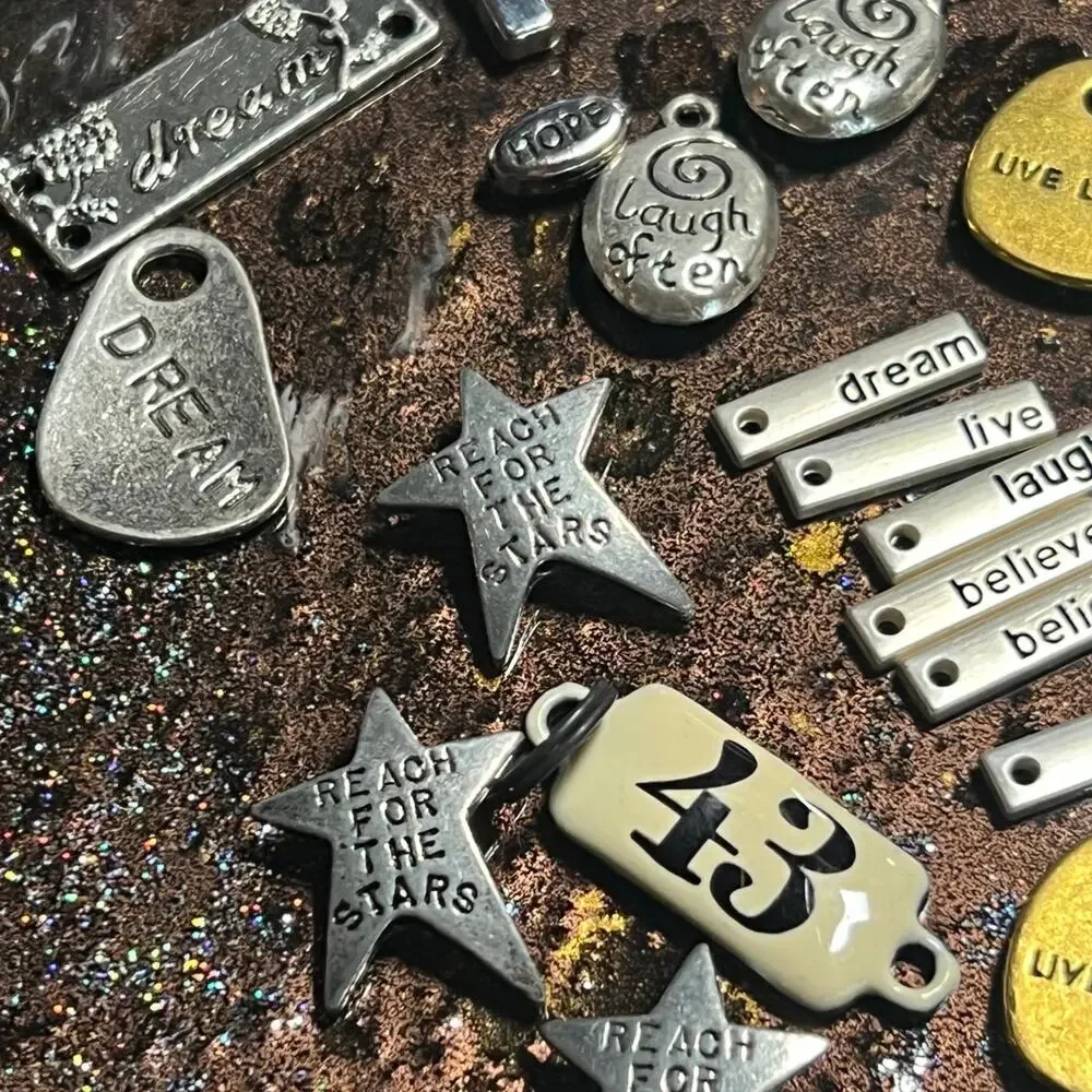 46pc Inspirational Word Charm Lot Dream Believe Hope Laugh Love Jewelry Making